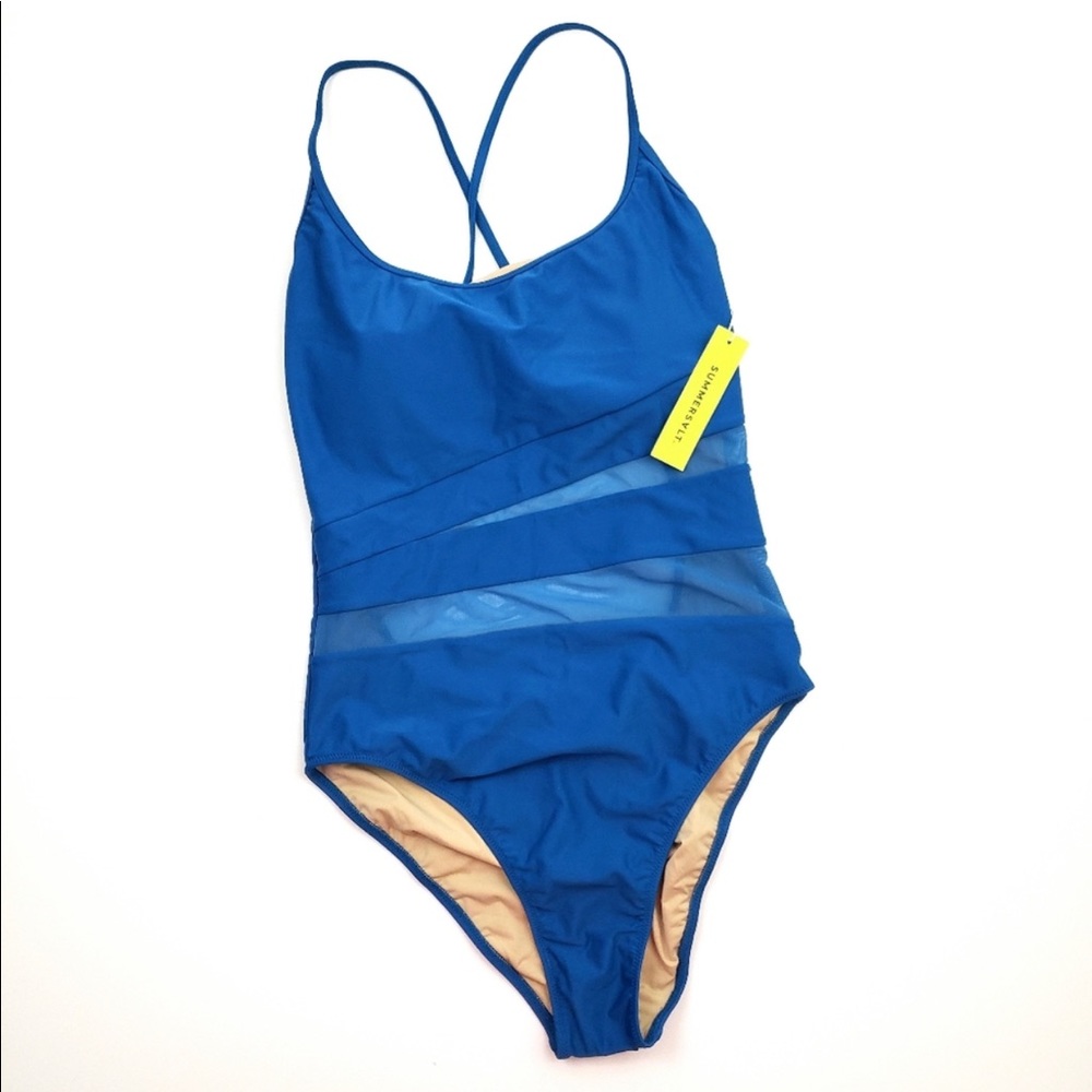 NWT SummerSalt One Piece The Causeway Cut Out Swimsuit Open Back 8 Navy Swim
